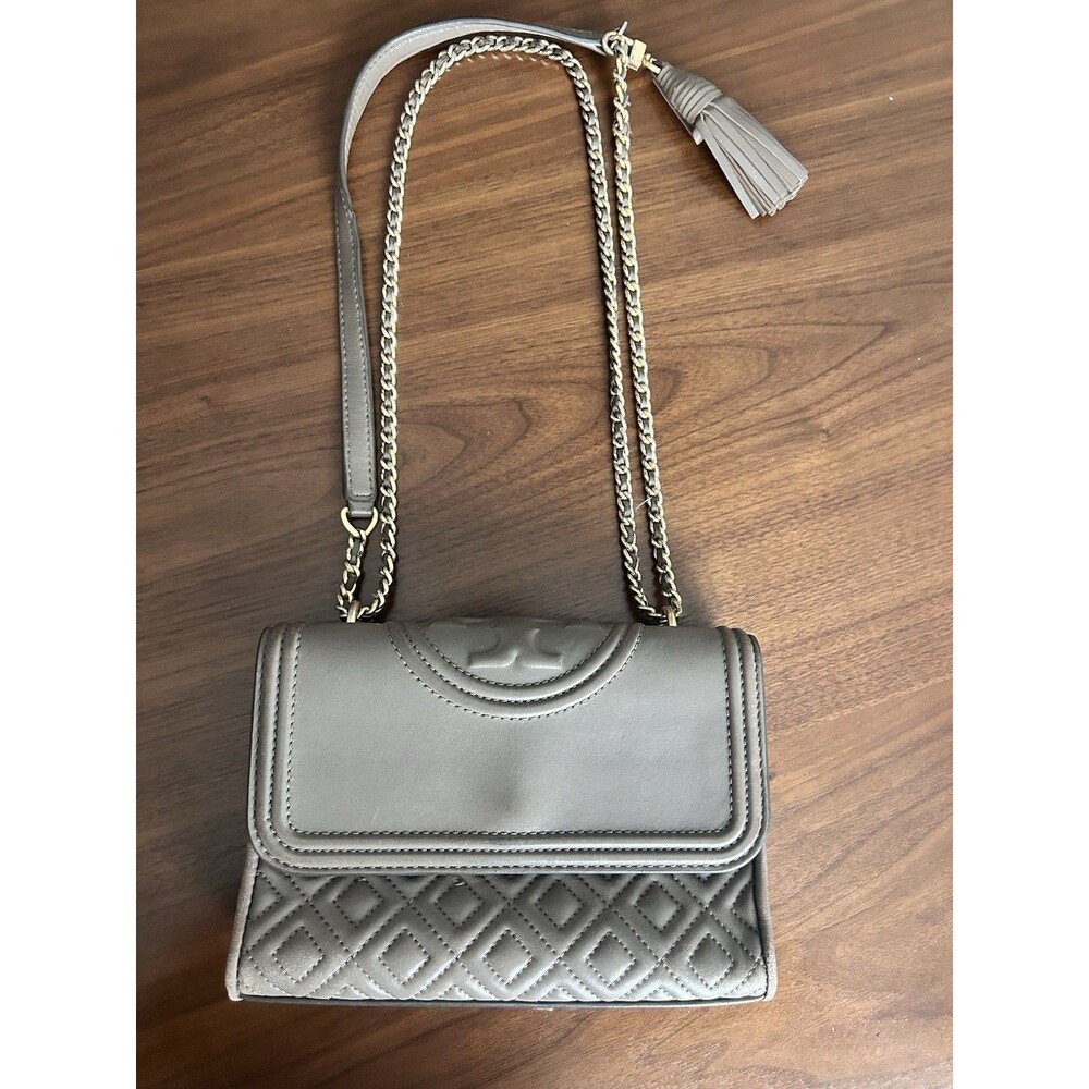 original Tory Burch Gray Quilted Crossbody Bag Chain Strap w/ bag